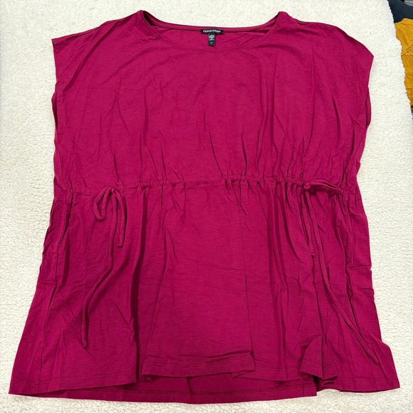 Eileen Fisher Tops - Eileen Fisher Fine Jersey Jewel Neck Top Roseberry Pink Drawstring Cinch 2X $128